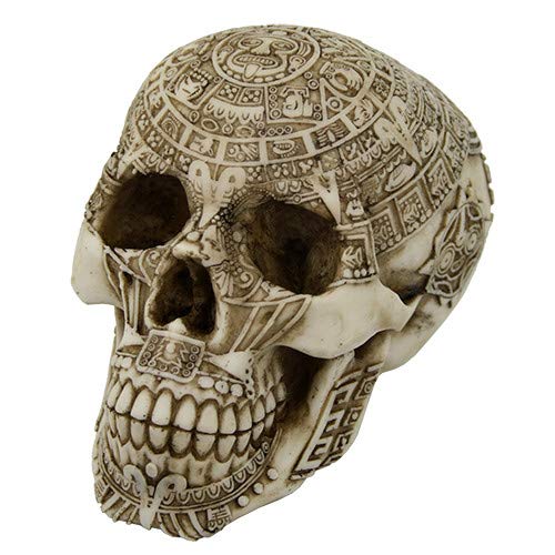 Pacific Trading Giftware Aztec Meso America Skull Engraved with Aztec Motif Collectible Desktop Figurine Gift 6 Inch
