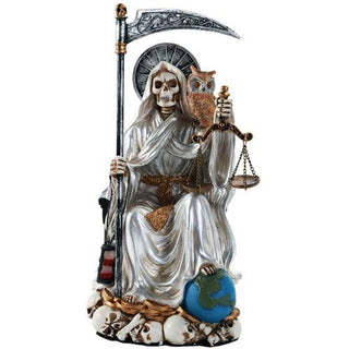 Pacific Trading Santa Muerte Saint of Holy Death Seated Religious Statue 9 Inch Purification (Silver)
