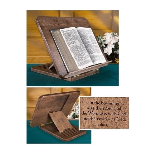 Christian Brands Wooden Bible Stand with Silk Screened John 1:1 Scripture Verse, 16 Inch