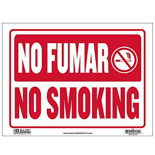 BAZIC 9" X 12" No Fumar Sign, Spanish No Smoking Public Spaces Coffee Shops Restaurants Store, Vinyl Weather Resistant Waterproof Indoor Outdoor Signage, 1-PackÉ