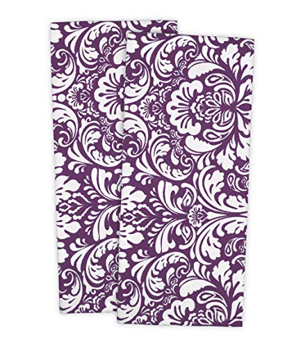 DII Design Cotton Damask Kitchen Dish Towels, 28 x 18" Set of 2, Low Lint Decorative Tea Towel for Everyday Cooking and Baking-Eggplant