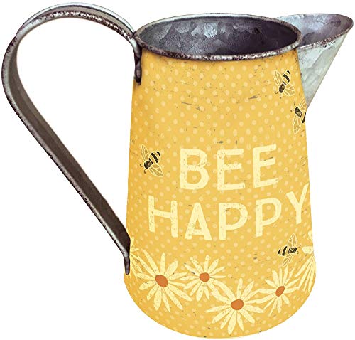 Primitives by Kathy Rustic Tin Pitcher, Small, Bee Happy