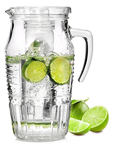 Bormioli Rocco 335942MQD321990 Romantic Carafe Pitcher With Lid and Ice Tube, 56.25 oz, Clear
