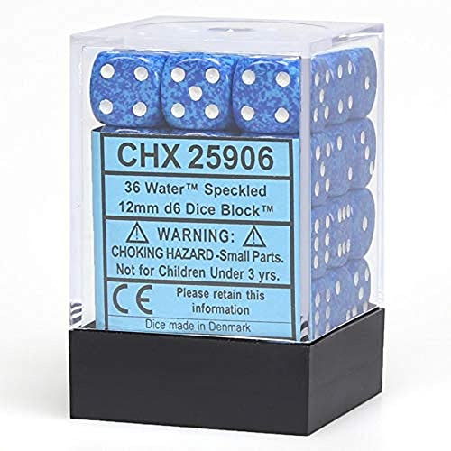 DND Dice Set-Chessex D&D Dice-12mm Speckled Water Blue Plastic Polyhedral Dice Set-Dungeons and Dragons Dice Includes 36 Dice – D6, (CHX25906)