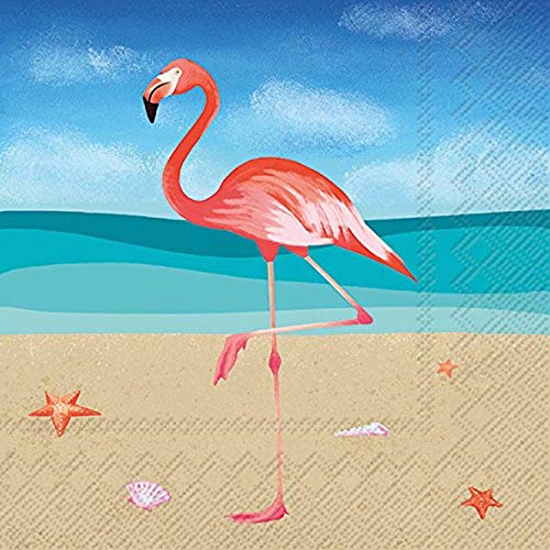 Boston International Celebrate the Home Tropical 3-Ply Paper Cocktail Napkins, Flamingo, 20 Count
