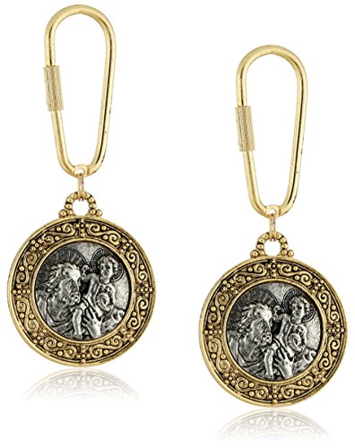 1928 Jewelry Symbols of Faith Unisex "Inspirations" 14k Gold-Dipped and Silver-Tone St. Christopher Fob Key Chain