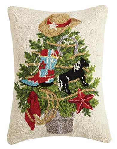 Peking Handicraft 31ML468C20OB Christmas Tree Western Hook Pillow, 20-inch High, Wool and Cotton