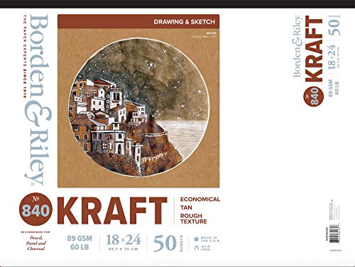 Chartpak Borden & Riley #840 Kraft Paper Pad, 18 x 24", 89 GSM/60 LB, 50 Sheets, 1 Pad Each (840P182450)