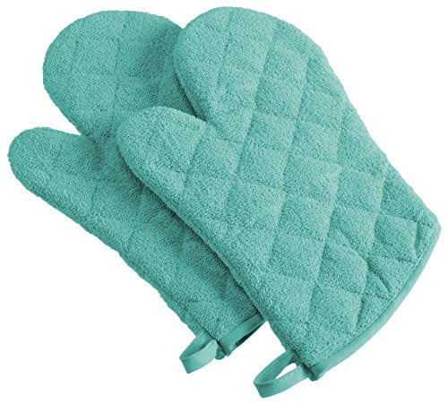 DII Design Basic Terry Collection 100% Cotton Quilted, Oven Mitt, Aqua, 2 Piece