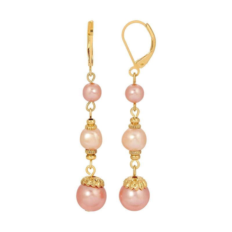 1928 Jewelry Raspberry & Champagne Fashion Pearl Linear Earrings