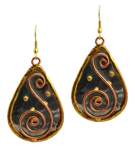 Anju Mixed Metal Teardrop "S" Spiral Dangle Earrings in Stainless Steel, Brass and Copper