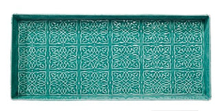 Larry Traverso Tangier Pattern Enamel Boot, 30 x 13 inches, Antique Turquoise Finish