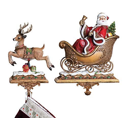 Roman Set of 2 Joseph's Studio Santa Claus and Reindeer Christmas Stocking Holders 9.5"