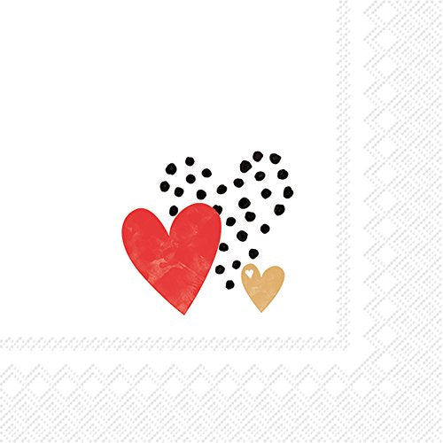 Boston International Celebrate the Home Love You 3-Ply Paper Cocktail Napkins, Gold/Red, 20-Count