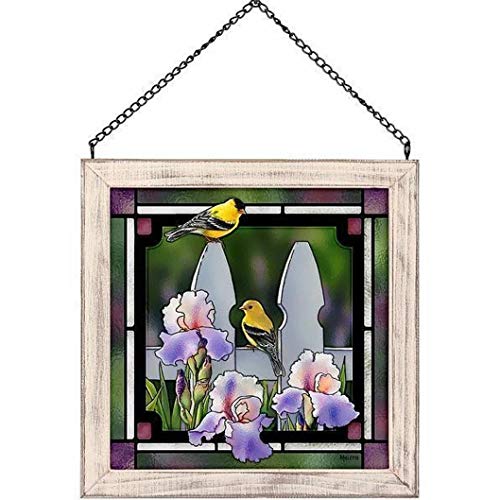 Wild Wings(WI) 5386497319 Stained Glass Art, 9-inch Height (Picket Fence Goldfinches)