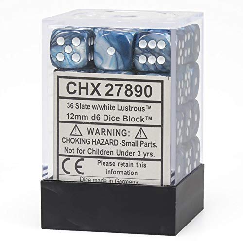 DND Dice Set-Chessex D&D Dice-12mm Lustrous Slate and White Plastic Polyhedral Dice Set-Dungeons and Dragons Dice Includes 36 Dice – D6, Various (CHX27890)