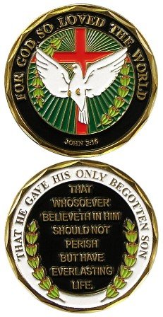 Eagle Crest Jesus Christ Bible Religious "For God So Loved The World..." John 3:16 - Good Luck Double Sided Collectible Challenge Pewter Coin