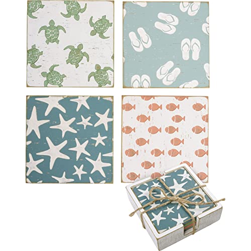 Primitives by Kathy - 109816 Beach Themed Wooden Coaster Set