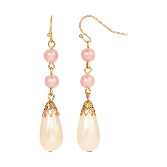 1928 Jewelry Raspberry & Champagne Teardrop Fashion Pearl Linear Earrings