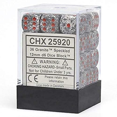 Chessex DND Dice Set D&D Dice-12mm Speckled Granite Plastic Polyhedral Dice Set-Dungeons and Dragons Dice Includes 36 Dice – D6,CHX25920