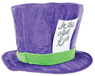 Beistle Soft Plush Fabric Mad Hatter Costume Accessories Unisex Hat Headwear, Purple/Green