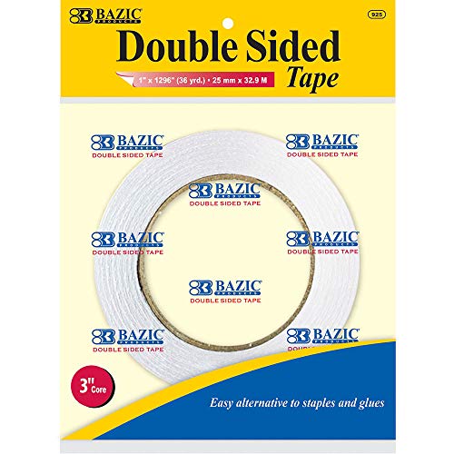 BAZIC 1" X 36 Yard (1296") Double Sided Tape, Clear Sticky Adhesive Tapes, for Home Office Decor Gift Wrap, 1-Pack