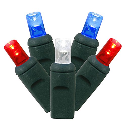 Vickerman Set of 50 Red, White & Blue Commercial Grade LED Wide Angle Christmas Lights 6" Spacing - Green Wire