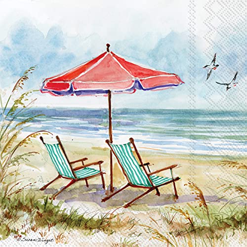 Boston International IHR Ideal Home Range 3-Ply Paper Napkins Coastal Nautical Beach Designs, 20-Count Cocktail Size, Beach Chairs