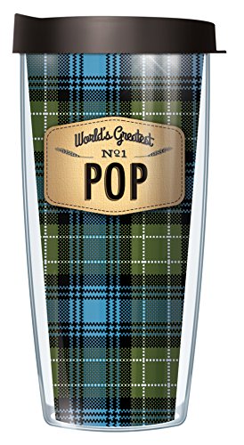 Freeheart Signature Tumblers World's Greatest No. 1 Pop Wrap on Blue Flannel 16 Ounce Double-Walled Travel Tumbler Mug with Black Easy Sip Lid