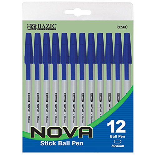 BAZIC Nova Blue Color Stick Pen (12/Pack)