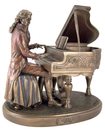 Unicorn Studio Religious Gifts Classical Composer Wolfgang Amadeus Mozart with Piano 8 1/8 Inch Cold Cast Bronze Statue Figurine