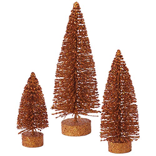 Vickerman 5"/7"/9" Copper Glitter Oval Artificial Christmas Tree, Unlit - Faux Christmas Tree Set - Seasonal Indoor Home Decor