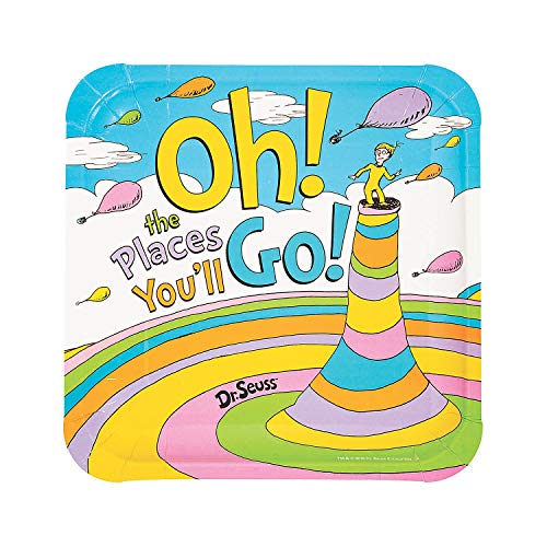 Fun Express Dr. Seuss Oh the Places You‚Äôll Go Paper Dinner Plates - 9" | Multicolor | Pack of 8