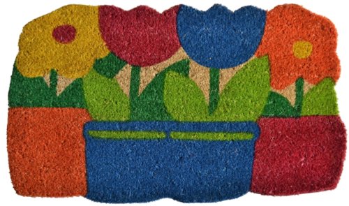 Imports Décor Vinyl Backed Coir Doormat, Flower Pots, 18 by 30-Inch