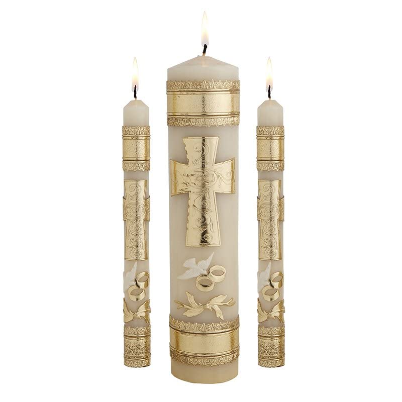 Christian Brands Clergy Church Supply Cross & Rings Wedding Candle Unity Set