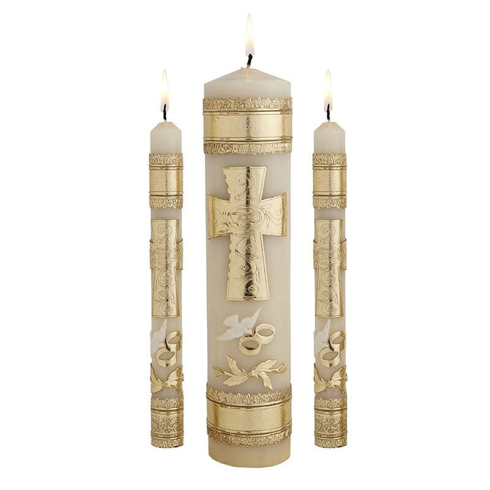 Christian Brands Clergy Church Supply Cross & Rings Wedding Candle Unity Set