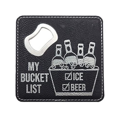 Tangico 4466LBK-1772 Combo Coaster/Bottle Opener, Bucket List, Gift for Bar Kitchen Home Décor, Father's Day, Beer