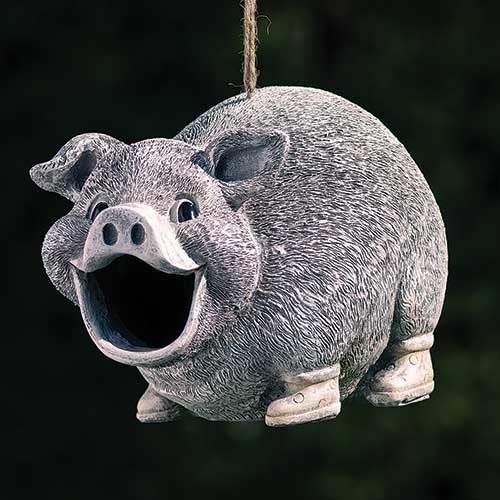 Roman Pudgy Pals Pig Birdhouse, 6-inch Height, Garden Decoration