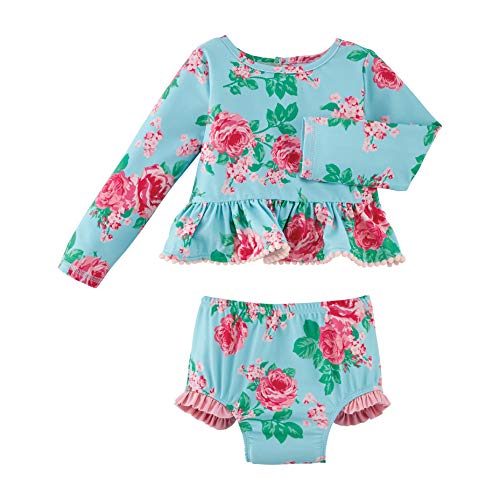 Mud Pie Girls' Rose Rashguard Set, Green, 6-9 Months