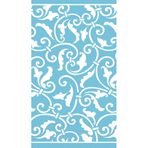 Amscan Highly Absorbent Ornamental Scroll Guest Towels (16 Pack), 7-4/5 x 4 2/5", Caribbean Blue/White