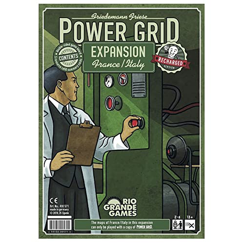 Rio Grande Games Power Grid: France/Italy Expansion - Economic Board Game - Expansion to Power Grid and/or Power Grid: Recharged. Ages 13+, 2-6 Players, 60-120 Min Game Play