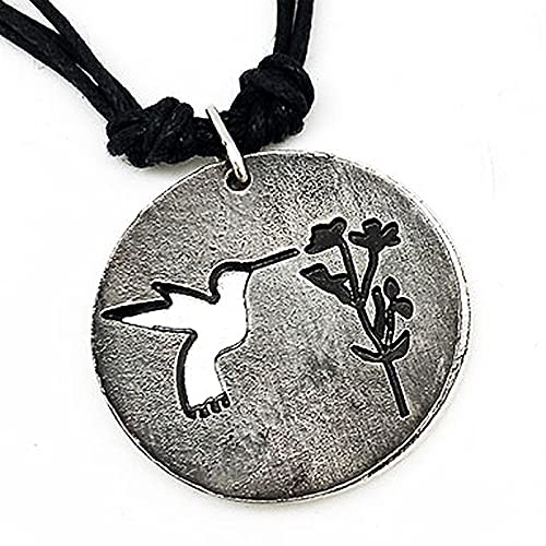 ANJU JEWELRY Pewter Cotton Cord Necklace - Hummingbird & Flowers