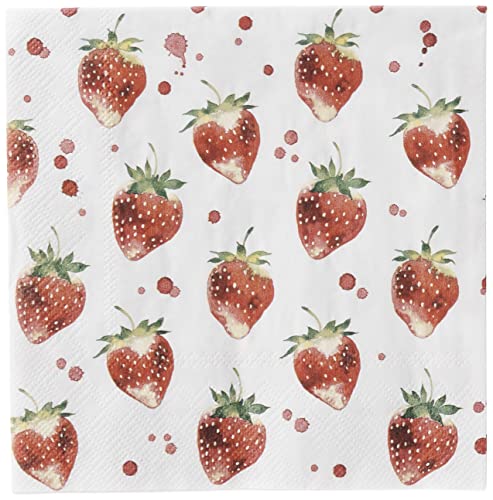 Boston International IHR 20-Count 3-Ply Lunch Paper Napkins, 6.5 x 6.5-Inches, Soft Strawberries