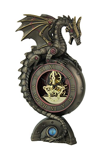 Unicorn Studio Veronese Design Steampunk Dragon Bronze Finish Table Clock with Moving Clockworks
