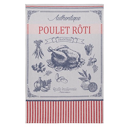Coucke French Cotton Jacquard Towel French Gourmet Collection, Poulet Roti, (Chicken), 20-Inches by 30-Inches, Red and Blue