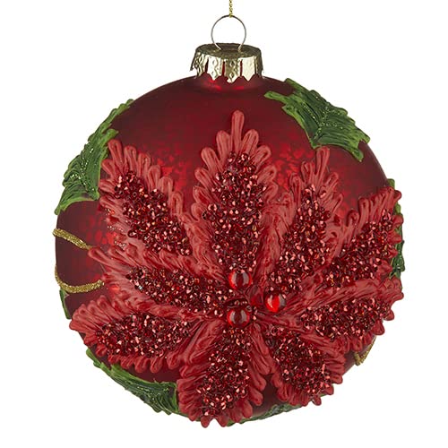 RAZ Imports 2022 Making Spirits Bright 5" Glittered Red Magnolia Ornament