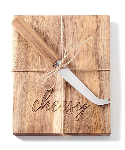 Giftcraft 093861 Cheese Board and Knife, Set of 2, Acacia Wood and Stainless Steel