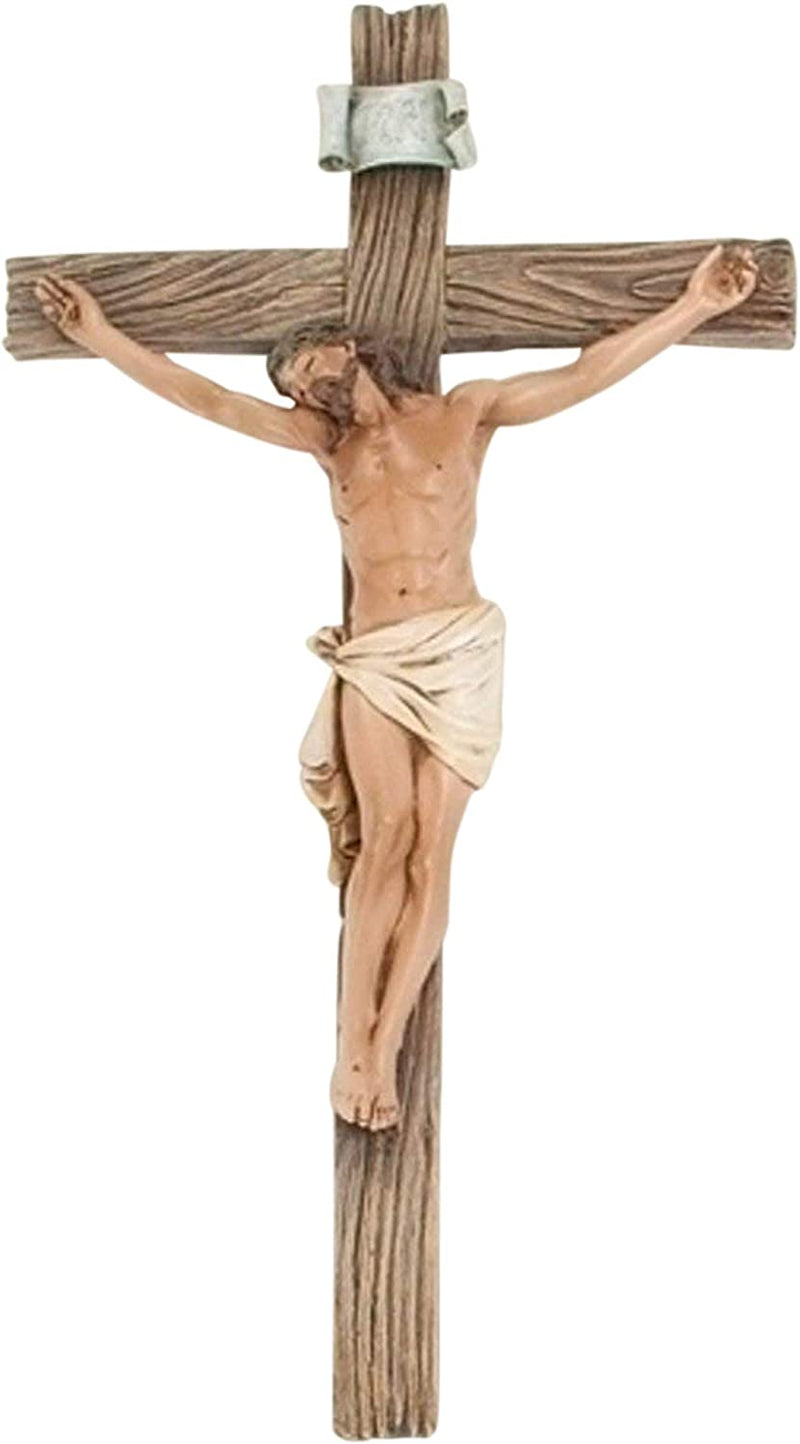 Roman Catholic 8 Inch Stone Resin Jesus Christ on INRI Cross Wall Crucifix Home Chapel Decoration