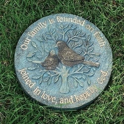 Roman Bronze Blue Patina Decorative Stepping Stone, Resin, Outdoor Decoration (9-inch Height, Family)