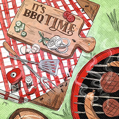 Boston International IHR 3-Ply Paper Napkins Everyday Designs, 20-Count Cocktail Size, BBQ Time